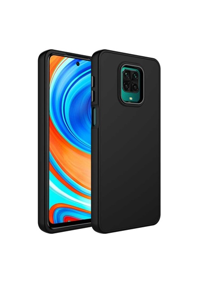 Xiaomi Redmi Note 9s Kılıf Metal Çerçeve Ve Buton Tasarımlı Silikon Zore Luna Kapak Siyah