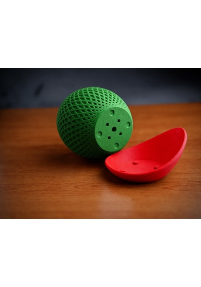 3d Baskı Küre Saksı - Kafes Dokulu İki Parçalı Dekoratif Saksı - Yeşil-kırmızı Çok Renkli