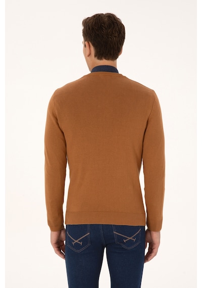 U.S. Polo Assn. Erkek Slim Fit V Yaka Camel Basic Triko Kazak 50313662-VR233