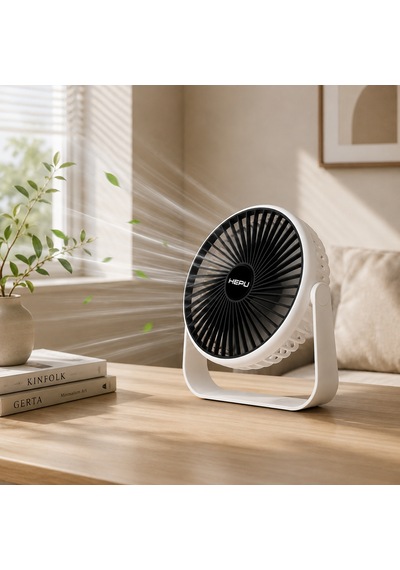 HEPU HP-F02 USB Şarjlı Sessiz Masaüstü Mini Fan – 360° Dönebilen Gövde 3 Kademeli