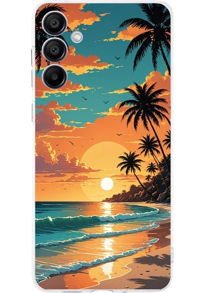 Samsung Galaxy A16 Uyumlu Tropikal Sahil Ve Gün Batımı Baskılı Silikon Kılıf Renkli