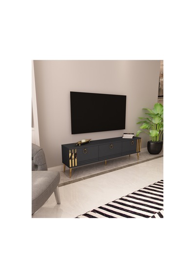 Altın 150 Cm Tv Ünitesi, Tv Sehpası Antrasit - Altın Çok Renkli