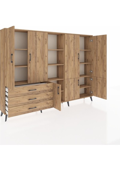 Arges Dolap 11 Raflı 3 Çekmeceli 7 Kapaklı 220x30x163 Çam-çam Çam-çam
