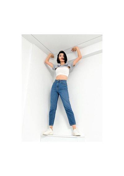 Açık Mavi Kadın Mom Jean Yüksek Bel Kot Pantolon Anna Model 001