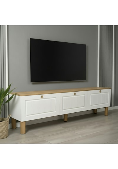 Zenith Membran Mdf Kapaklı Modern Tv Ünitesi - Beyaz Beyaz