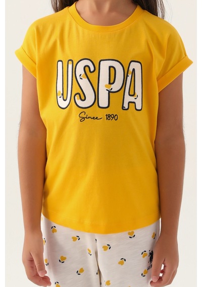 U.s. Polo Assn Lisanslı Text Printed Sarı Kız Çocuk Pijama Takımı 5274-43373 Sarı
