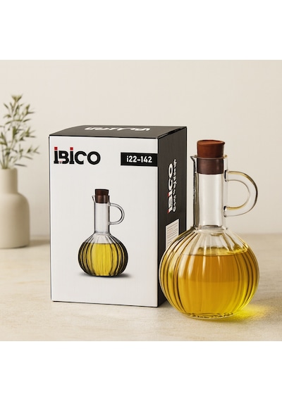 300 Ml Mini Cam Yağdanlık - Çizgili Desen, Bambu Mantar Tıpalı Çok Renkli