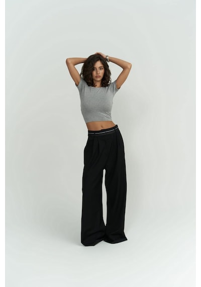 Mai Collection Mai Studios Co. Perla Vatkalı Gri Crop Bluz Gri