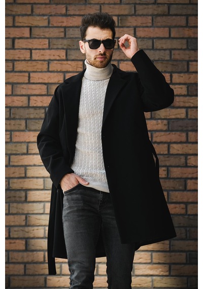 Oksit Layun Erkek Kemerli Oversize Rahat Kesim Kaşe Kaban Palto 001