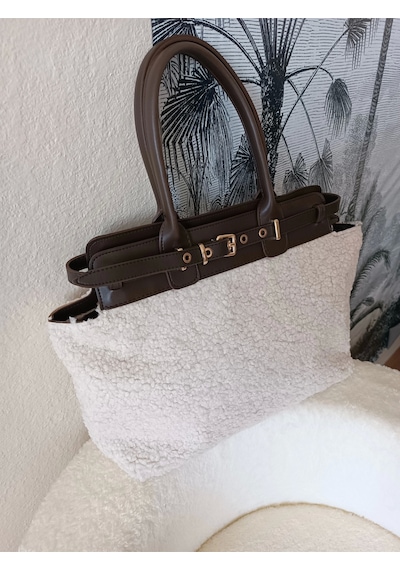 Glemix Hitit Kahve-peluş Kemer Detaylı Fermuar Kapama Kadın Omuz Çantası Kahve-peluş