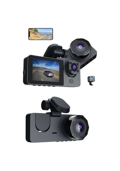 Mey İthalat 3 Kameralı 2 İnç 1080p Araç İçi Kamera Sürüş Kamerası Carplay