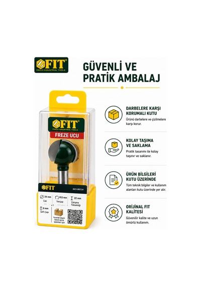 Ahşap Kanal Açma Freze Ucu 24 Mm R12 - 8 Mm Şaft