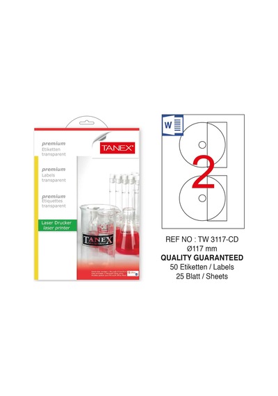 Tanex Tw-3117 117MM Şeffaf Laser Etiket 50'li