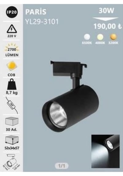 Noas 30w Paris Siyah Kasa Ray Spot Beyaz Noas Yl29-3101 Beyaz