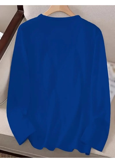 Nnstartshopping Kadın Uzun Kollu Bisiklet Yaka Ayçiçeği Desenli Viskon Bluz Mavi