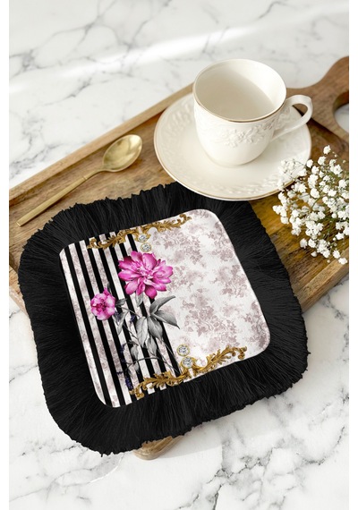 Barok Şıklık Saçaklı Sunum Peçetesi - Çiçekli Art Deco Lüks Siyah Altın Renkli Bardak Altlığı Mendil Soft Göl Petrol Barok Şıklık Saçaklı Sunum Peçetesi - Çiçekli Art Deco Lüks Siyah Altın Renkli Bardak Altlığı Mendil Soft Göl Petrol