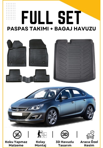 Opel Astra J Sedan 2013 Model Birebir Uyumlu Bagaj Havuzu+paspas Seti