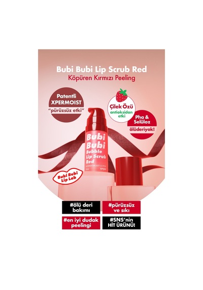 Unpa Ölü Derileri Arındıran Köpüren Dudak Peelingi UNPA Bubi Bubi Lip Scrub Red