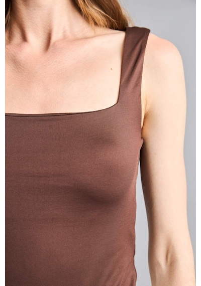 Defacto Kare Yaka Kahverengi Bodysuit H3888ax26smbn341 Kahve-bn341