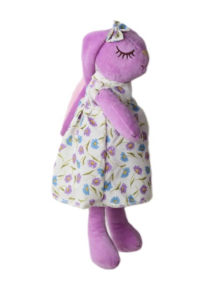 İthal Kumaş Uzun Kulaklı Renkli Kıyafetli Sevimli Tavşan Peluş Oyuncak Uyku & Oyun Arkadaşı 30 Cm. Lila