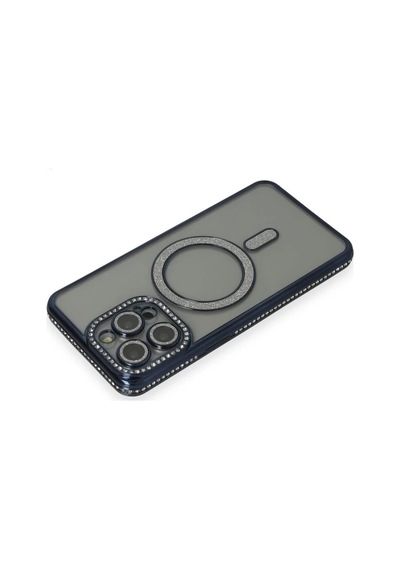 Apple iPhone Uyumlu  15 Pro Uyumlu Kılıf Joke Simli Magneticsafe Kılıf - Lacivert