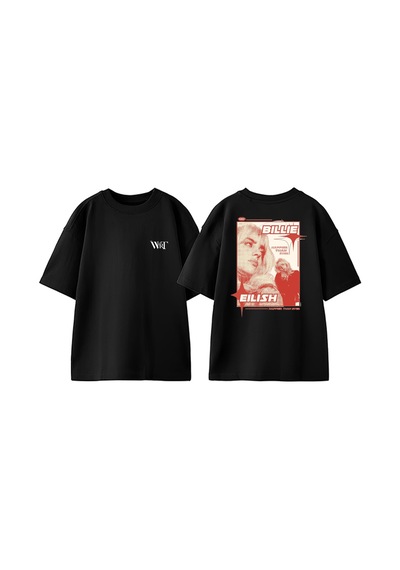 Thewert Billie Eilish Red Tasarım Sırt Baskılı Pamuk Siyah Oversize T-shirt