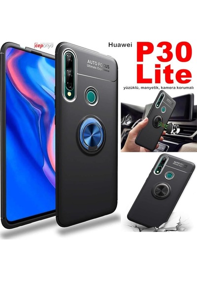 Huawei P30 Lite Kaliteli Yüzüklü Stant Kilif 319247499 - Renk / Siyah