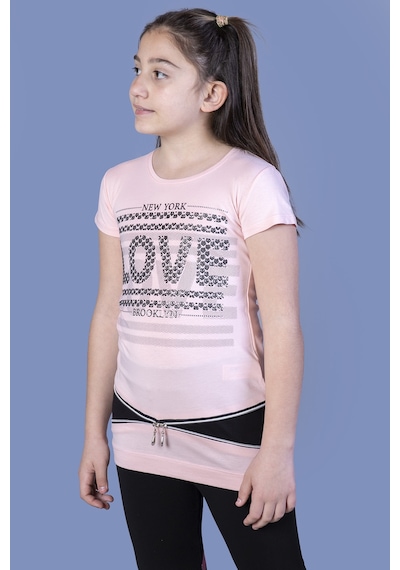Toontoy Kids Toontoy Kız Çocuk T-shirt Love Varak Baskı Pudra