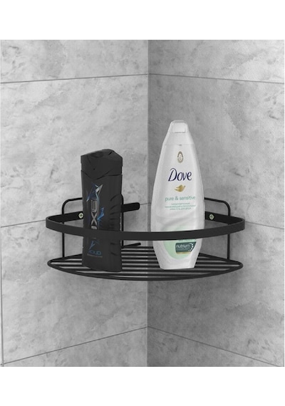Tema Tek Katlı Köşelik Banyo Rafı Şampuanlık Mat Siyah Paslanmaz Siyah