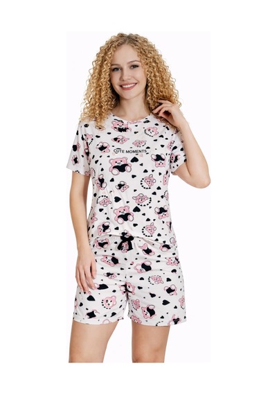 Kadın 01168 Milan Şortlu Pijama Takımı Beyaz