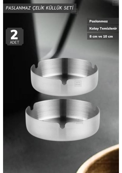 2 Li Set Küllük Paslanmaz Çelik Kül Tablası Sigara Küllüğü 8 &10 Cm