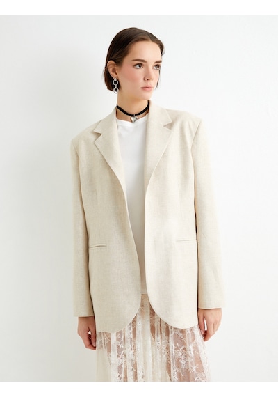 Koton Blazer Ceket Fleto Cepli Kırık Beyaz 4sak50141uw Ekru