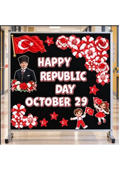 İngilizce 29 Ekim Cumhuriyet Bayramı Hazır Fügür Kesim Pano Süsü Happy Republic Day October 29 Tüm Yaşlar