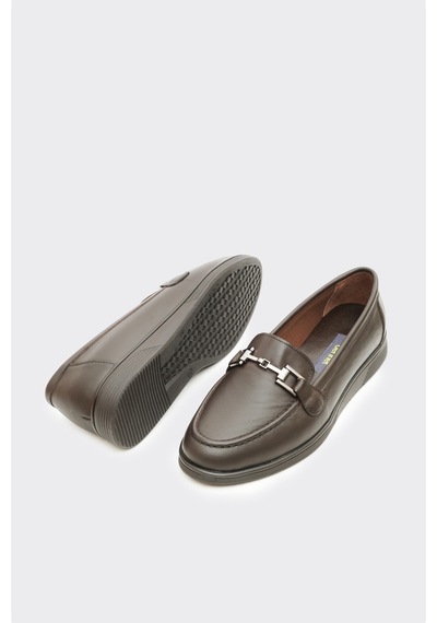 Derinet Hakiki Soft Deri Tokalı Kadın Loafer Kahve Kahve