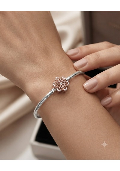 Kadın Rose Renk Kar Tanesi Model Gümüş Charm