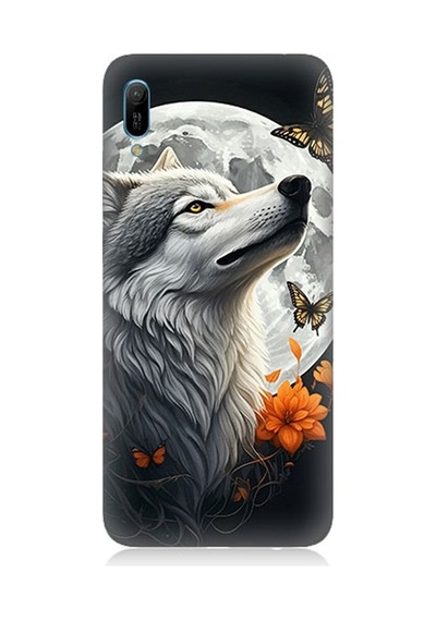 Huawei Y6 2019 Uyumlu Dolunayda Gururlu Kurt Desenli Silikon Kılıf Çok Renkli
