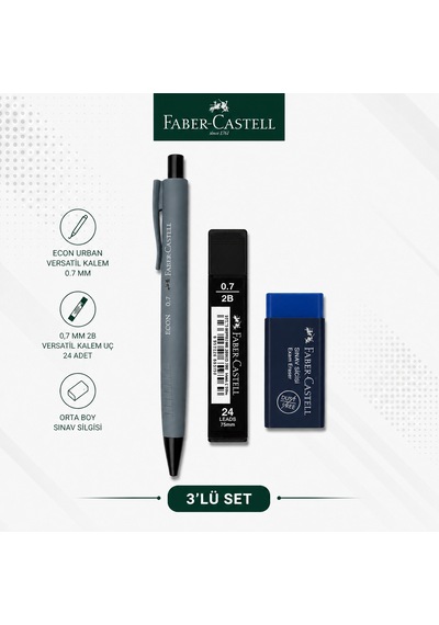 Faber-castell Econ Urban 0,7 Gri Versatil Kalem+0,7 Uç+orta Boy Sınav Silgisi