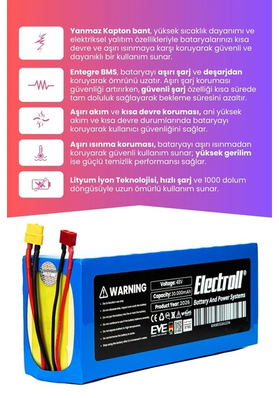 Onvo Ov-013 X Plus Uyumlu Batarya Maksimum Kapasite 48v 30.000mah Elektrikli Scooter Bataryası Çok Renkli