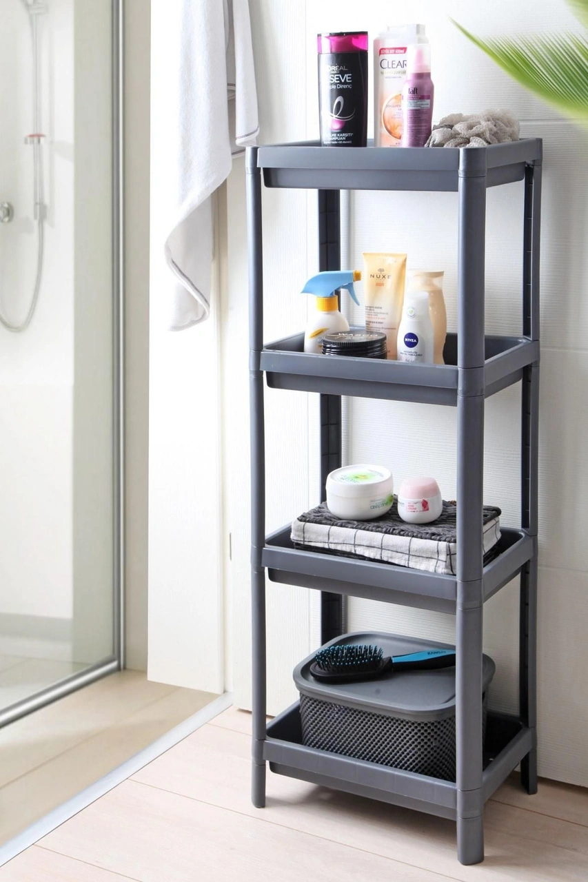 Mithra Life 4 Katlı Hazneli Plastik Gri Banyo Mutfak Balkon Düzenleyici Rafı Mıt1193 Gri