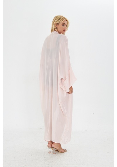 Kutaf Pudra Pembe Uzun Soft Kimono Açık Kahverengi