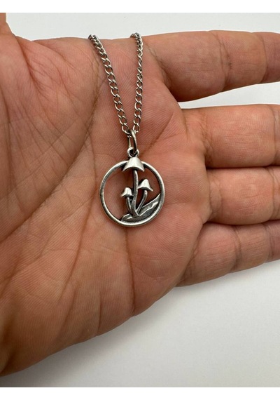 Triple Mushroom In The Ring Üçlü Mantar Figürlü Unisex Kolye 60 Cm Zincirli Çok renkli