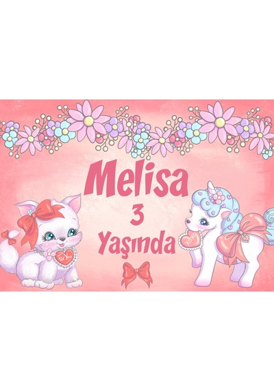 Unicorn Temalı Doğum Günü Afişi - 35x50 Cm