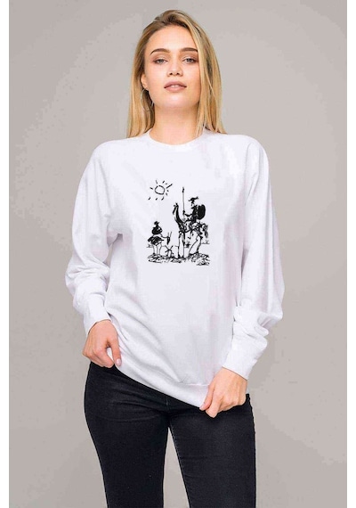 Picasso – Don Quixote Spain Don Baskılı Beyaz Kadın Sweatshirt