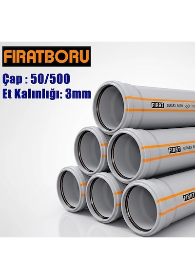 Fırat 50/500mm Dublex Pvc Atık Su Borusu, 3mm Et Kalınlığı, 1 Adet
