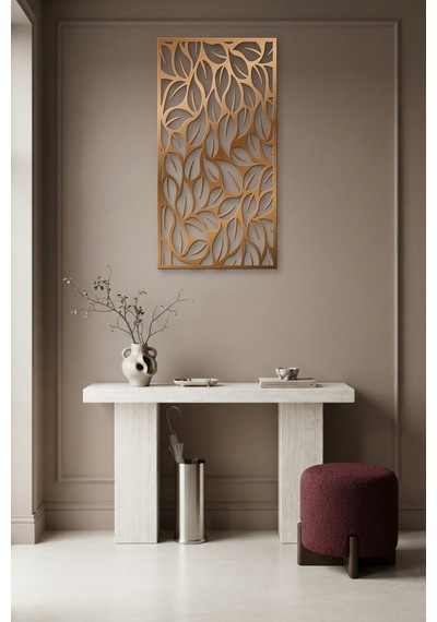Yaprak Dekoratif Panel Metal Duvar Tablosu - Duvar Sanatı - Duvar Dekoru - Bronz