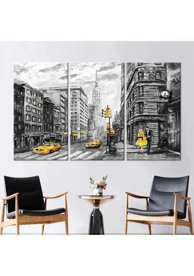 90x180cm 3 Parçalı Kanvas Tablo, Şehir Kavrama Baskılı