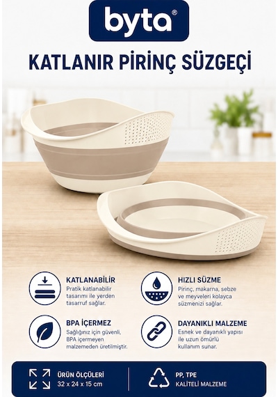Katlanabilir Pirinç, Makarna Ve Sebze Süzgeci 32x24x15 Cm Çok Amaçlı Mutfak Süzgeci Diğer