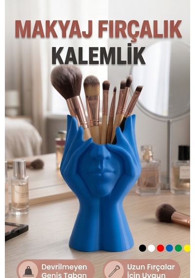 Makyaj Fırçalık Heykel Kalemlik Fırça Ve Kozmetik Düzenleyici Mavi
