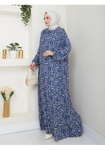 Nevayla Moda Önü Büzgülü Viskon Elbise - İndigo / E0130 İndigo