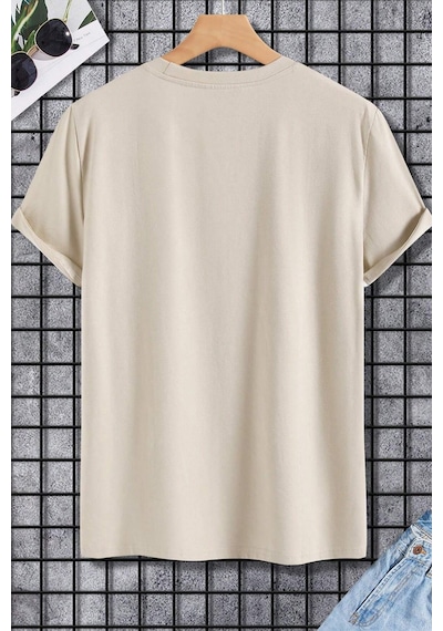 Erkek Boğa Silüet Baskılı Oversize Tshirt Bej